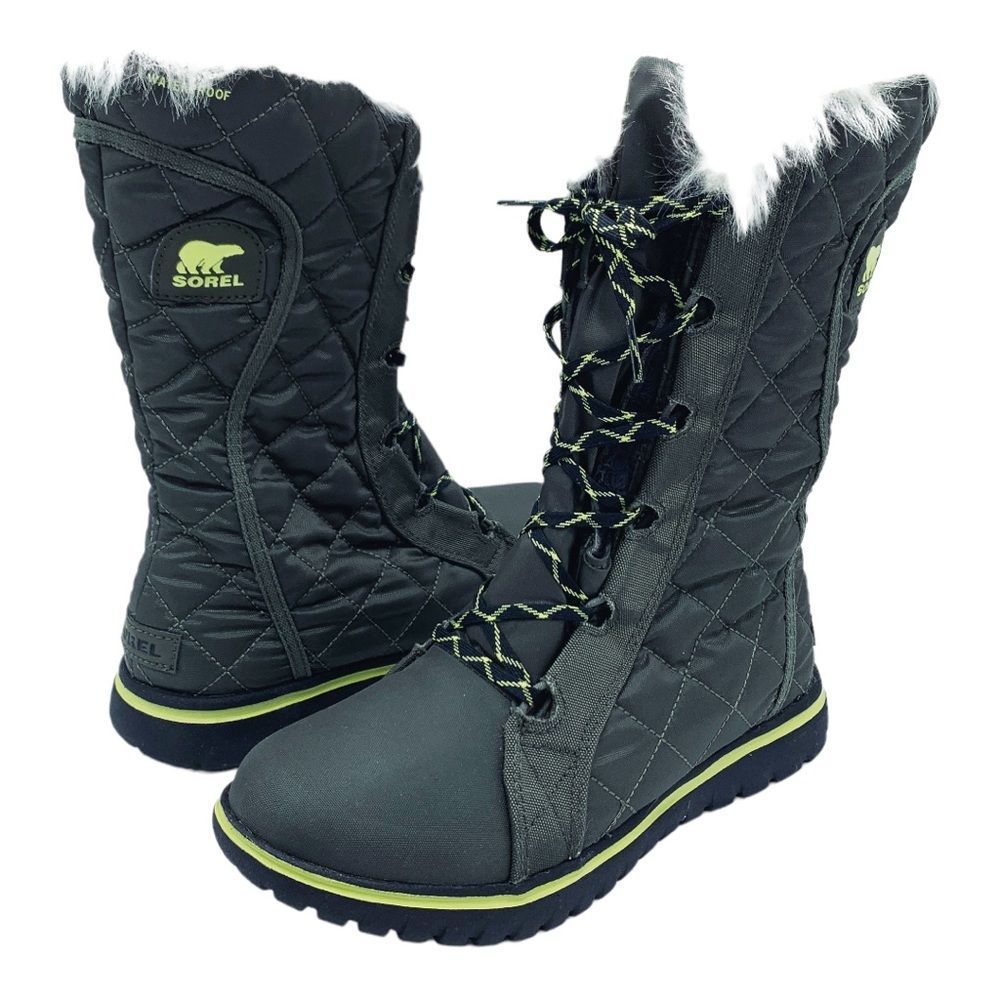 SOREL Cozy Cate Peat Moss Quilted Snow Boots Lace Up 6.5